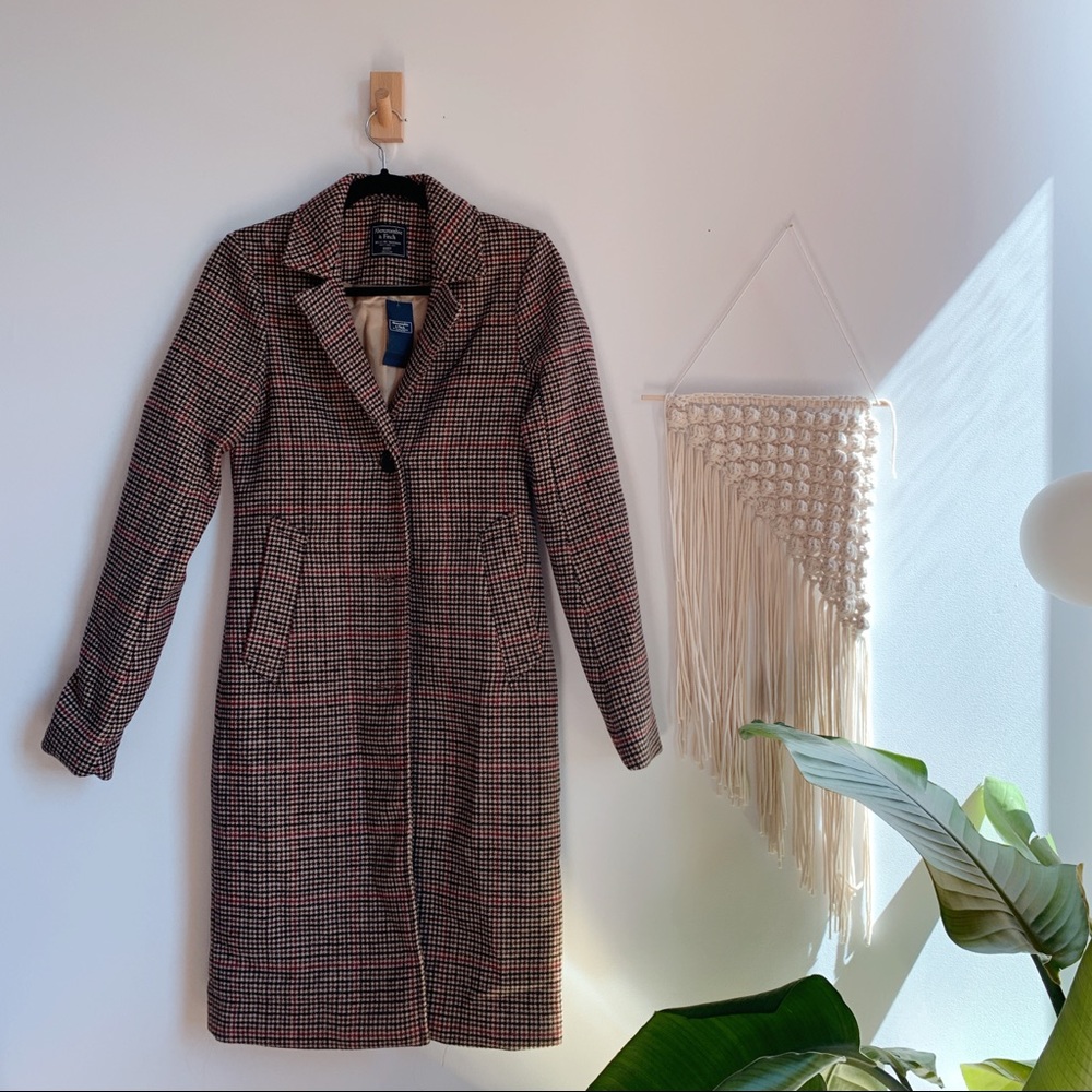 XXS Abercrombie Wool Blend Brown Plaid Dad Coat